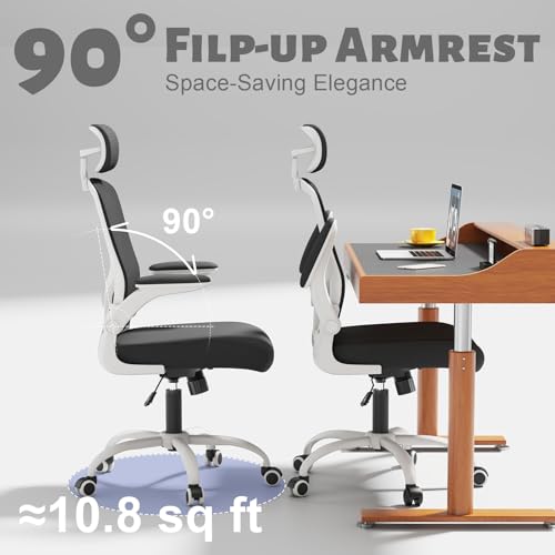 TLLMOON Ergonomic Office Chair with Headrest,Adjustable Back and Lumbar Support, Arm Rest Computer Chair Adults,90-120° Tilt Lock Rolling Swivel,Home Office Task Chair(White-Black) TLLMOON
