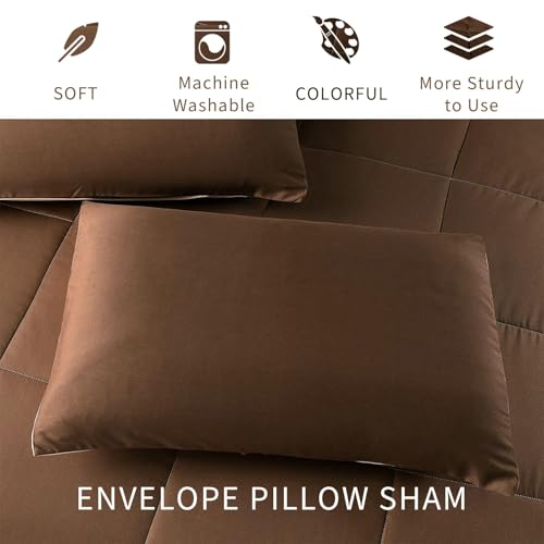 Exclusivo Mezcla Lightweight Reversible King Size Comforter Set, Down Alternative Comforter with 2 Pillow Sham, King Size Bedding Set for All Seasons, Brown/Khaki Exclusivo Mezcla
