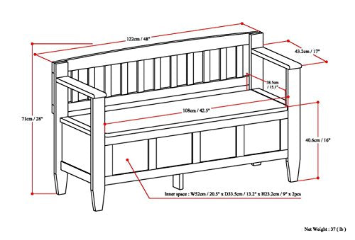 SIMPLIHOME Brooklyn Entryway Storage Bench - 48 inch Wide Solid Wood Storage Seat in Medium Saddle Brown, Contemporary Bench for Entryway or Living Room with Lift-Up Lid and Slatted Backrest SIMPLIHOME