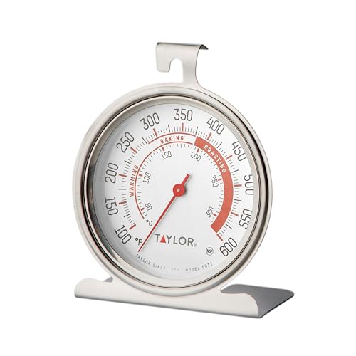 Taylor 5932 Large Dial Kitchen Cooking Oven Thermometer, Kitchen Food Grill Thermometer, 3.25 Inch Dial, Stainless Steel, Silver Taylor