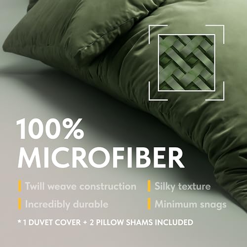White Classic Dark Green Duvet Cover Queen Size, Microfiber Duvet Cover with Zipper, Duvet Cover Set with 2 Pillow Shams, Luxury Soft Comforter Cover Queen Size, 90 x 90 | Comforter Not Included White Classic