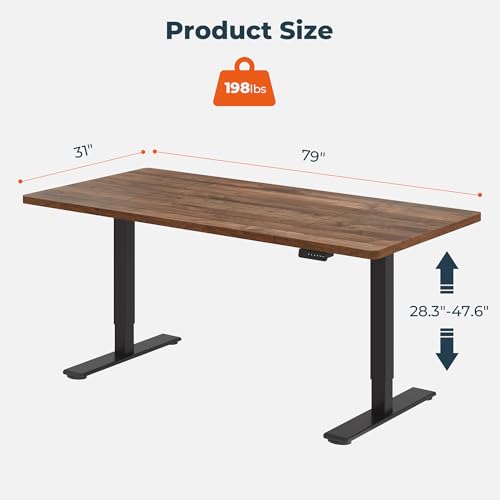 FitStand Dual Motor Standing Desk, Large Stand Up Desks, 79x31 Inches Electric Sit Stand Desks, 4 Memory Preset Adjustable Height Computer Table for Home Office with Splice Board (Brown) FitStand
