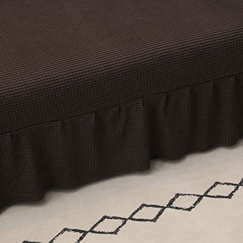 Stretch Armless Futon Cover with Skirt Knitted Jacquard Futon Sofa Bed Cover Machine Washable Futon Couch Cover Futon Sofa Cover Furniture Bed Protector with Elastic Bottom for Kids,Pets(Coffee) HFCNMY