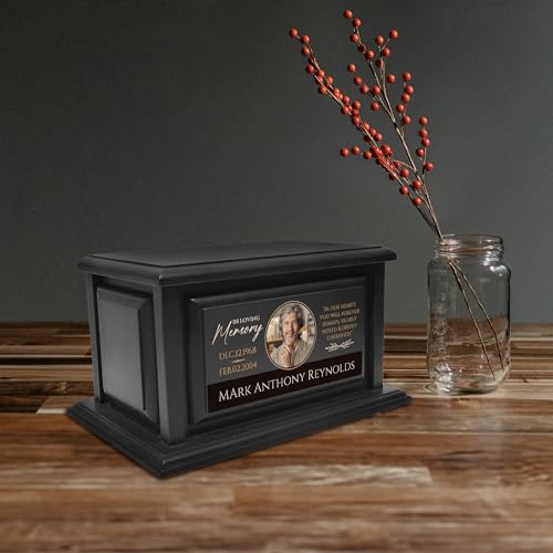 Personalized Solid Wood Human Urns for Ashes 250lbs, Custom Urn Box for Human Ashes, Large Burial and Cremation Urns for Ashes, Black Wood Color (Design 4) Basic Fundamentals