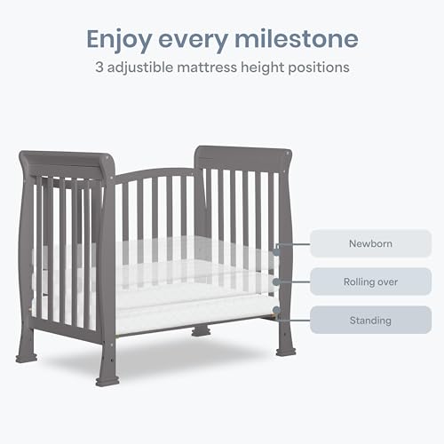 Dream On Me Violet 4-in-1 Convertible Mini Crib in Steel Grey, Greenguard Gold Certified, JPMA Certified, 3 Position Mattress Height Settings, Non-Toxic Finish