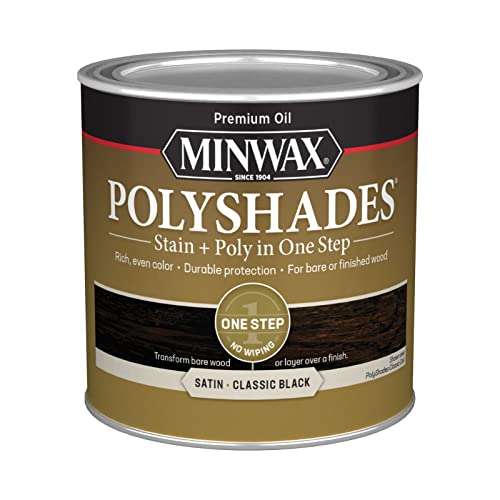Minwax PolyShades Wood Stain + Polyurethane Finish – ½ Pint, Classic Black, Satin Minwax