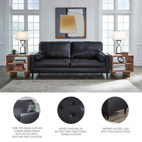 Signature Design by Ashley Bryceview Contemporary Leather Match Tufted Sofa with 2 Bolster Pillows, Black Signature Design by Ashley