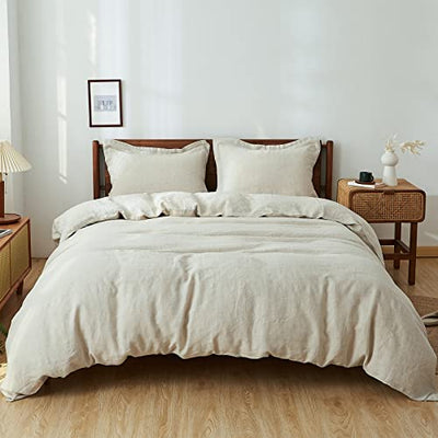 Simple&Opulence 100% Linen Duvet Cover Set, 3 PCS Natural French Flax Duvet Cover King Size, Breathable Soft Comfy Bedding Comforter Cover with 2 Pillowcases(Linen, 104"x92")