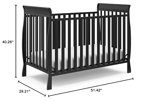Storkcraft Maxwell Convertible Crib (Black) – GREENGUARD Gold Certified, Converts to Toddler Bed and Daybed, Fits Standard Full-Size Crib Mattress, Classic Crib with Traditional Sleigh Design Storkcraft