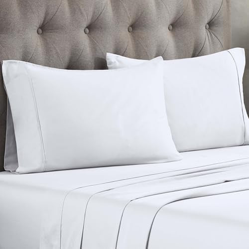 Superior 100% Premium Combed Cotton, 300 Thread Count Pillowcases Set of 2, Single Ply Cotton, Soft and Luxurious Bedding Sets - 20" x 30" Standard Pillowcase, White Superior