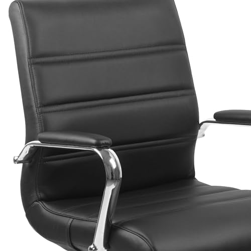 Flash Furniture Whitney Mid-Back Swivel LeatherSoft Desk Chair with Padded Seat and Armrests, Adjustable Height Padded Office Chair, Black Flash Furniture