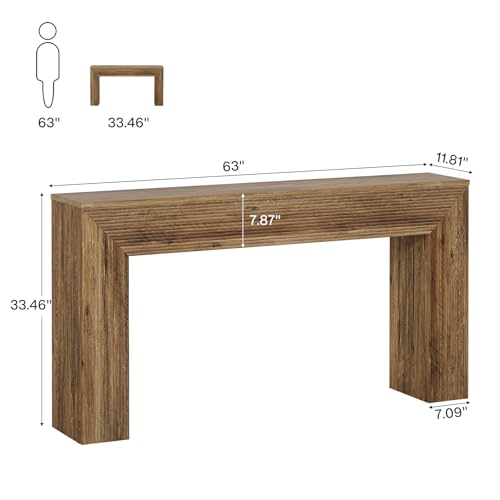 Tribesigns 63" Console Table, Rustic Fluted Long Sofa Table Behind Couch for Entryway, Living Room, Hallway, Foyer, Brown Tribesigns