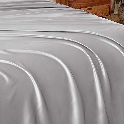 Ersmak Satin Flat Sheet Only, Single Flat Sheet King, Luxury & Ultra Soft Silky Bedding Top Sheet for King Mattress - Grey Ersmak