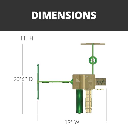 Gorilla Playsets 01-0004-AP Frontier Wood Swing Set with Wood Roof, Tire Swing, Two Belt Swings, Picnic Table, Sandbox, Rock Climbing Wall, Amber Gorilla Playsets
