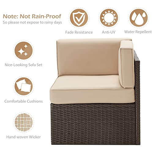 U-MAX 7 Piece Outdoor Patio Furniture Set, PE Rattan Wicker Sofa Set, Outdoor Sectional Furniture Chair Set with Cushions and Tea Table, Brown U-MAX