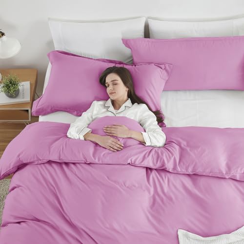 Hearth & Harbor Light Pink Duvet Cover Full Size - 3 Piece Soft Double Brushed Bedding Set - Includes 1 Full Duvet Cover with Button Closure 80x90 inches and 2 Pillow Shams Hearth & Harbor