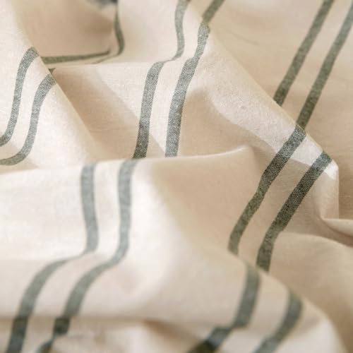VM VOUGEMARKET Full Duvet Cover Set Beige Gray Striped Bedding Set Soft Washed Cotton 3 Pieces Dark Green Vertical Ticking Stripes Comforter Cover with Zipper Closure-80x90 Inch VM VOUGEMARKET