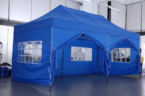 COBIZI 10x20 Pop Up Canopy with 6 Sidewall,Heavy Duty Canopy UPF 50+ All Season Wind Waterproof Commercial Outdoor Wedding Party Tents for Parties Canopy Gazebo with Roller Bag(10 x 20 ft White) COBIZI