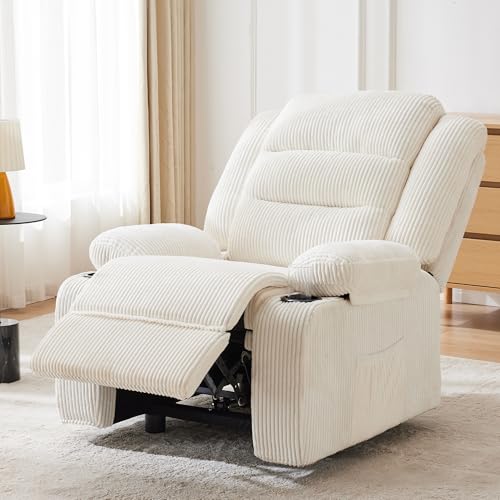 Hicosit Power Pushback Recliner with Cup Holders, Electric Recliner Chair for Adults, Reclining Chair with Side Pocket for Living Room (1, Stripe White)