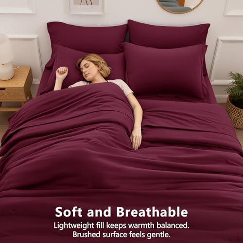 HIMEET Full Size Comforter Sets - 7 Pieces Bed in a Bag Full, Luxury Comforter Set with Sheets for All Season, Bed Set with Comforter, Flat Sheet, Fitted Sheet, Pillowcases & Shams, Burgundy HIMEET