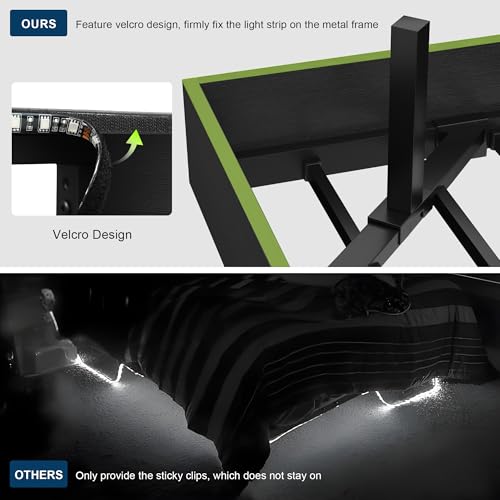 Feonase Floating Bed Frame Queen Size with Led Lights and Charging Station, Wood Queen Bed Frame with Storage Headboard, Heavy Duty Metal Slats, No Box Spring Needed, Easy Assembly, Black Feonase