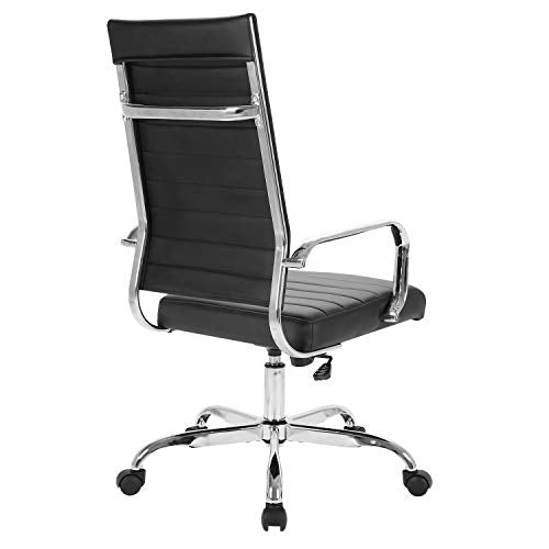 LANDSUN Home Office Chair Ribbed Leather High Back Executive Swivel Computer Desk Chairs with Wheels and Armrests Soft Padded Adjustable Height Modern Conference Task Black LANDSUN