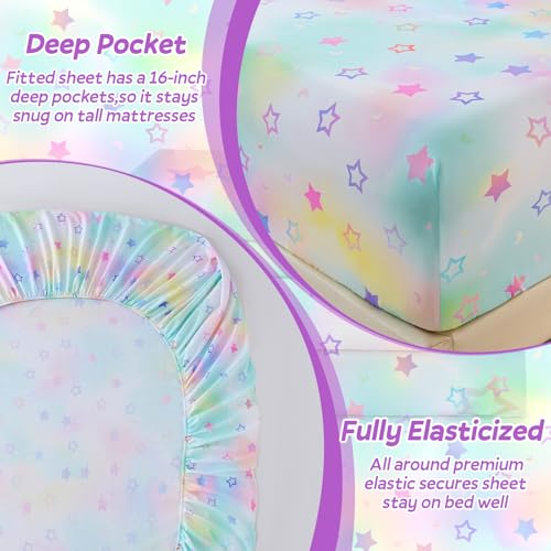 ChicView Queen Sheet Set Kids,4 Pieces Breathable Soft Microfiber Bedsheets for Child Boys Girls, Anti Pilling Deep Pockets Easy Care Bed Sheets, Stars ChicView