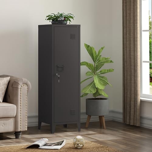 Epochsteele Metal Storage Cabinet with Lock & 2 Keys 50" Metal Locking Cabinet with Shelves for Home & Office, Freestanding Multi-Use Organizer for Garage Kitchen - Easy Assembly (Black) Epochsteele