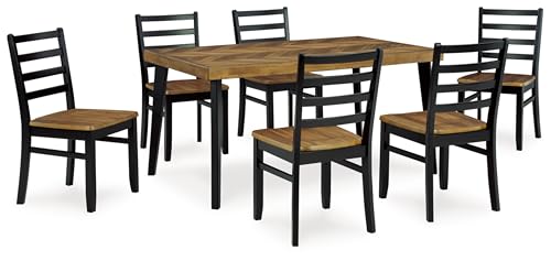 Signature Design by Ashley Blondon Rectangular Dining Room Table Set with 6 Chairs, Chevron Pattern, Tapered Legs, Seats 6, Wood, 60" Long, Brown & Black Signature Design by Ashley
