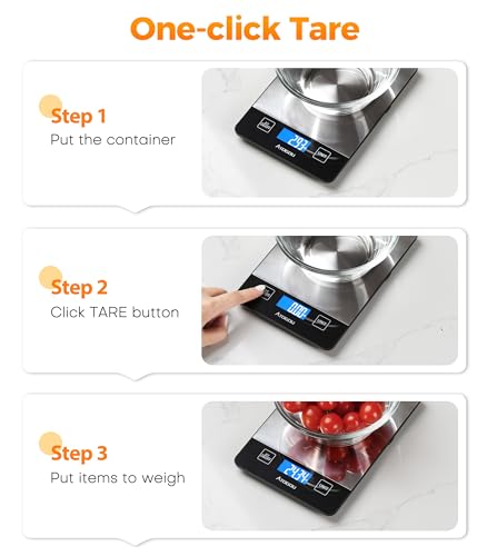 Atogou Food Scale - 33lb Digital Kitchen Scale Ounces Grams, Rechargeable & Full-View Display, Water-Resistant, Batteries or USB-C Charging, Stainless Steel, for Cooking, Meal Prep, Package (Black)
