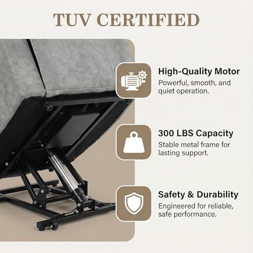 Electric Power Lift Recliner Chair for Elderly, Lift Recliner Chair with Massage and Lumbar Heat, 150° Reclining Chair with Cup Holders, Side Pockets and Remote Control, Ideal for Living Room (Grey)