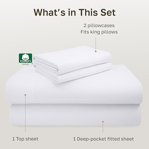 California Design Den Deep Pocket King Sheets Set - Luxury 600 Thread Count Sateen, 100% Cotton Sheets with All Around Elastic for a Snug Fit, Hotel Quality Bedding Set - White California Design Den