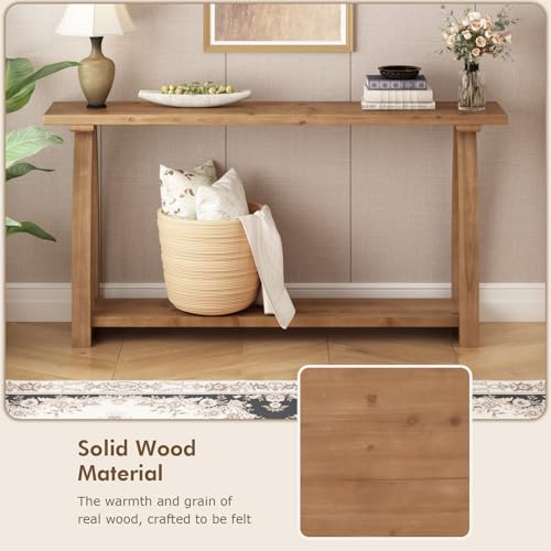 HOKYHOKY Solid Wood Console Table, 63" Long Farmhouse Entryway Tables Narrow Behind Couch Table with A-Shaped Curved Legs, Rustic Skinny Sofa Tables for Living Room, Hallway or Foyer HOKYHOKY