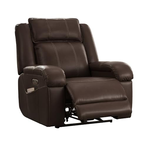 SITJOY Pet Friendly Leather Power Recliner Chair, Zero Wall Hugger RV Recliners with Power Headrest, Charging Ports, Side Pockets, Down-Filled, Scratch Resistant Waterproof Faux Leather in Dark Brown