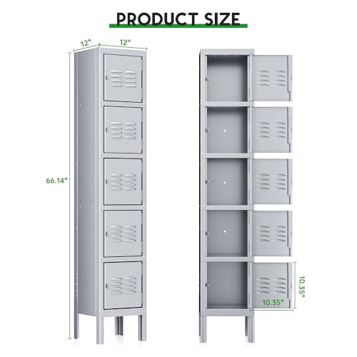 INTERGREAT Metal Locker for School Office Gym Metal Storage Locker Cabinet for Employees Students Steel Locker Triple Tier with 5 Door Gray INTERGREAT