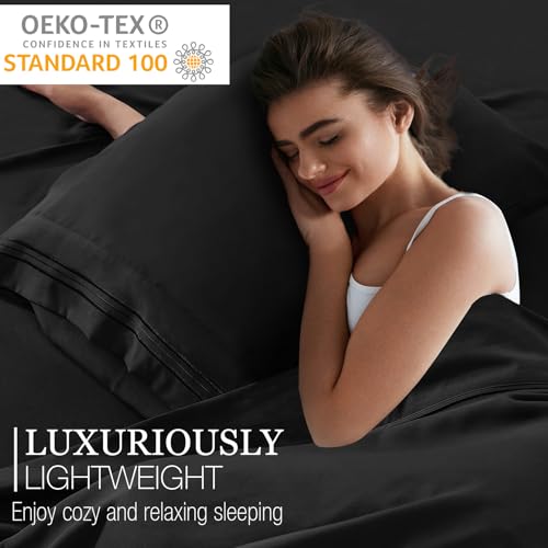 Yibeizi Twin Sheets Set, Black Cooling Hypoallergenic Microfiber Single Bed Sheets, Soft Oeko-Tex Extra Deep Pocket Sheets & Pillowcases Wrinkle Free Bedsheets Yibeizi