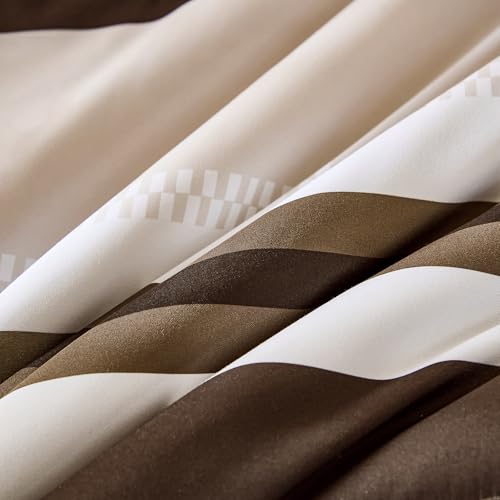 WONGS BEDDING Comforter Queen Size, Brown 7 Pieces Comforter for Queen Bed Striped Bed in a Bag Soft Bedding Comforter Set for All Season(90"×90") WONGS BEDDING