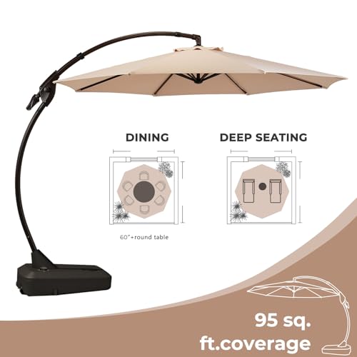 Grand patio 11FT Cantilever Umbrella with Base Outdoor Large Round Aluminum Offset Umbrella for Patio Garden Backyard (Champagne, 11 FT) Grand patio