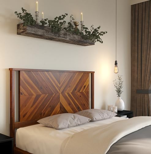 Bme Vivian Rustic Scandinavian Queen Headboard in Solid Acacia Wood, Golden Brown Finish Bme
