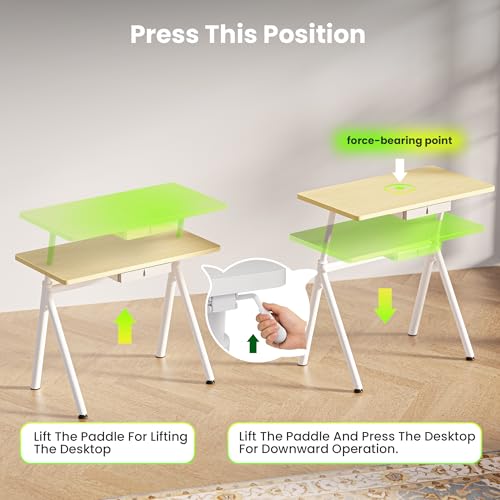 WALKINGDESK Standing Desk, 4-Leg Pneumatic Adjustable Desk for Walking Pad Treadmill - Stable No Wobble Fixed Frame, 40” Computer Desk with Fabric Drawer for Home Office, Gaming Desk, Oak WALKINGDESK