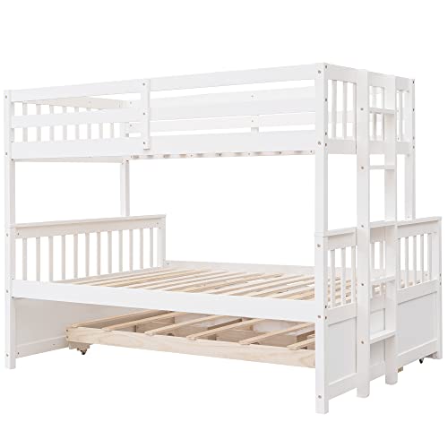 Harper & Bright Designs Twin Over Full Bunk Bed with Trundle, Solid Wood Bunk Bed Frame with Storage Drawers, for Kids Teens Adults (White) Harper & Bright Designs