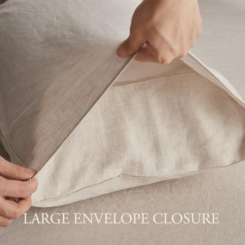 DAPU Pure Linen Sheets Set, 100% French Linen from Normandy, Breathable and Durable for Hot Sleepers, 4 Pcs Queen Size Sheets Set - 1 Flat Sheet, 1 Fitted Sheet, 2 Pillowcases (Natural Linen, Queen) DAPU