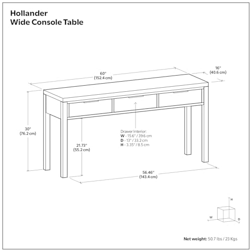 SIMPLIHOME Hollander Console Table - 60 Inch Wide Solid Wood Sofa Table in Black, Contemporary Storage Table for Entryway or Living Room with 3 Drawers and Sleek Metal Hardware SIMPLIHOME