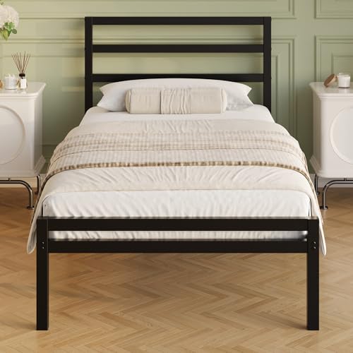 Lutown-Teen 12 Inch Twin Bed Frame with Headboard and Footboard, Classic Metal Platform Bed Frame Twin Size, No Box Spring Needed, Easy Assembly, Noise Free, Black Lutown-Teen