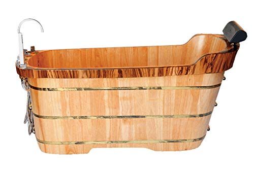 ALFI brand AB1148 59-Inch Free Standing Oak Wood Bath Tub with Chrome Tub Filler ALFI brand