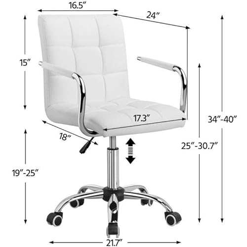 Yaheetech White Desk Chairs with Wheels/Armrests Modern PU Leather Office Chair Midback Adjustable Home Computer Executive Chair 360° Swivel Yaheetech