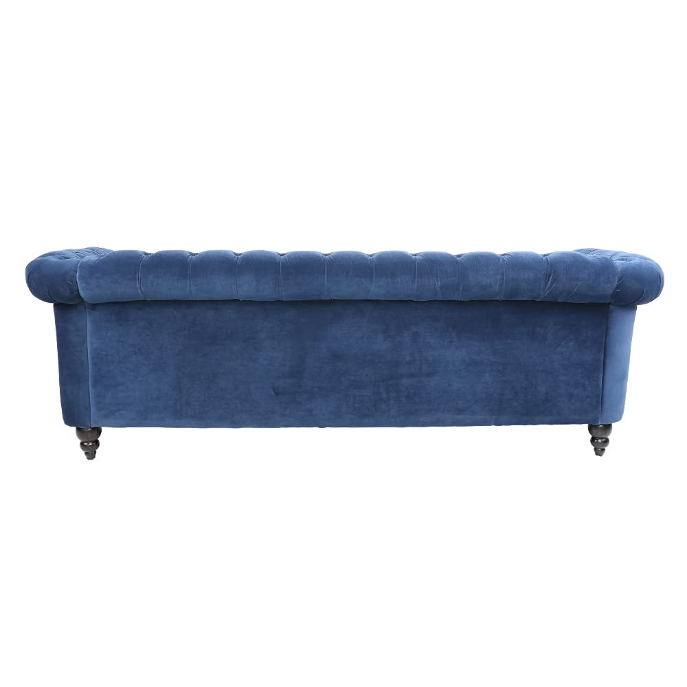 LEVNARY Three-Seat Velvet Sofa, Large Sofa Classic Tufted Chesterfield Settee Modern 3 Seater Couch Furniture Tufted Back for Living Room, Blue LEVNARY