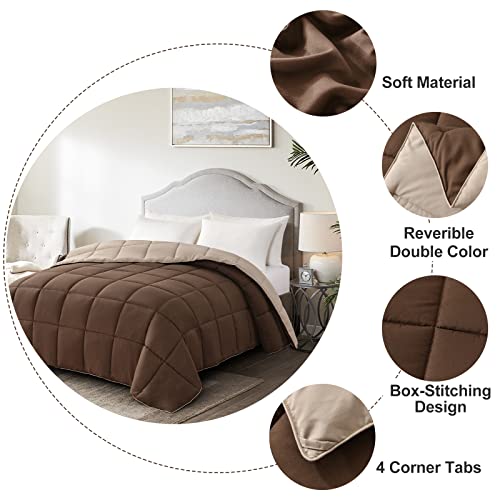 Homelike Moment Comforters Queen Size - Brown Duvet Insert Down Alternative Bed Queen Comforter, Lightweight Bedding Comforters Full Size Quilted Soft All Season Reversible Chocolate Brown/Beige Homelike Moment