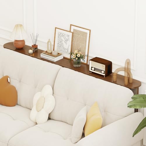71 Inch Narrow Console Table Behind Couch, Mid-Century Modern Fluted Skinny Entryway Table, Long Slim Sofa Table for Hallway, Living Room, Wood, Brown, Walnut Xyulmeo