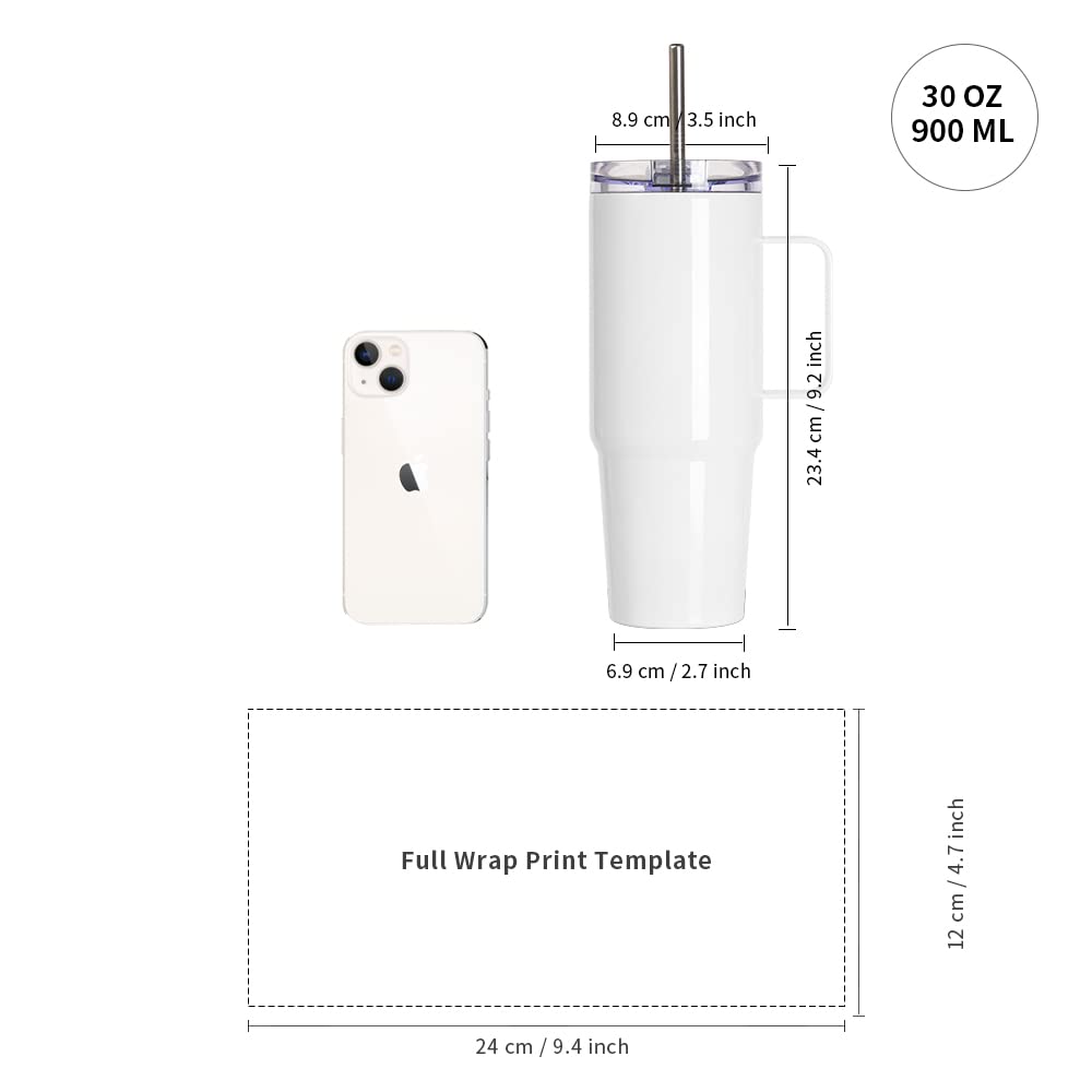 PYD Life Sublimation Tumblers Blanks with Handle 30 OZ White Coffee Mugs Insulated Reusable Travel Cups with Leakproof Lid and Stainless Straw for Tumbler Heat Press 4 Pack PYD Life
